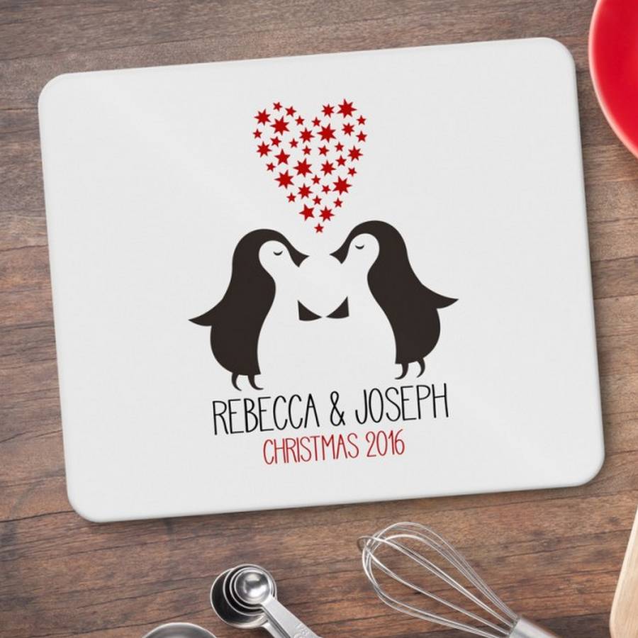 christmas personalised penguin placemats by chalk & cheese