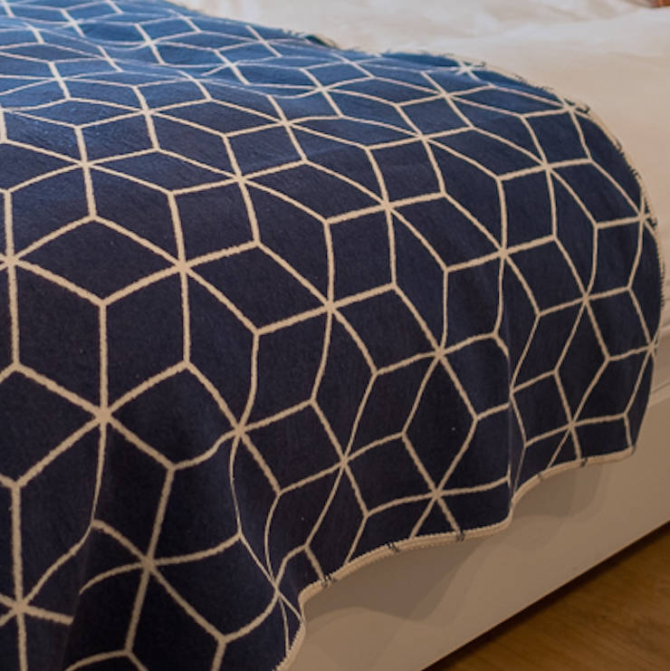 navy geometric soft cotton british blanket by atlantic blankets
