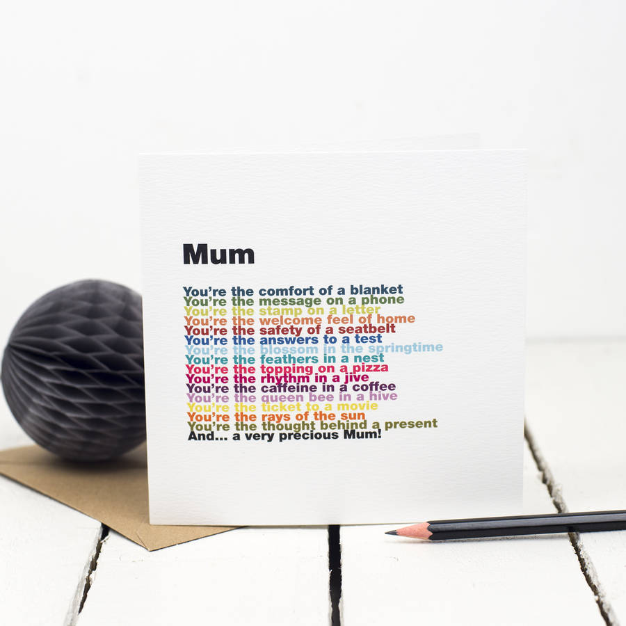 Mum Poem Rainbow Card By Bespoke Verse Notonthehighstreet