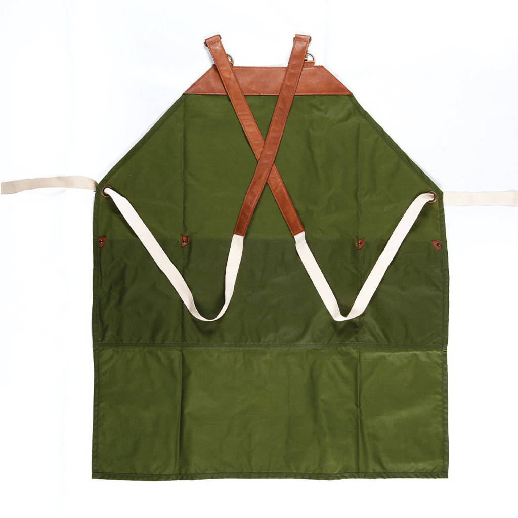 personalised atelier waxed cotton and leather apron by aabelard