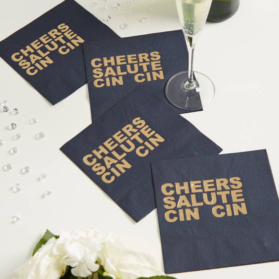 gold foil black party napkins cheers salute cin cin by team hen
