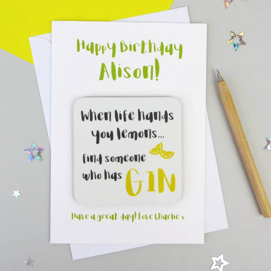 Funny Gin Birthday Card With Coaster By Wink Design