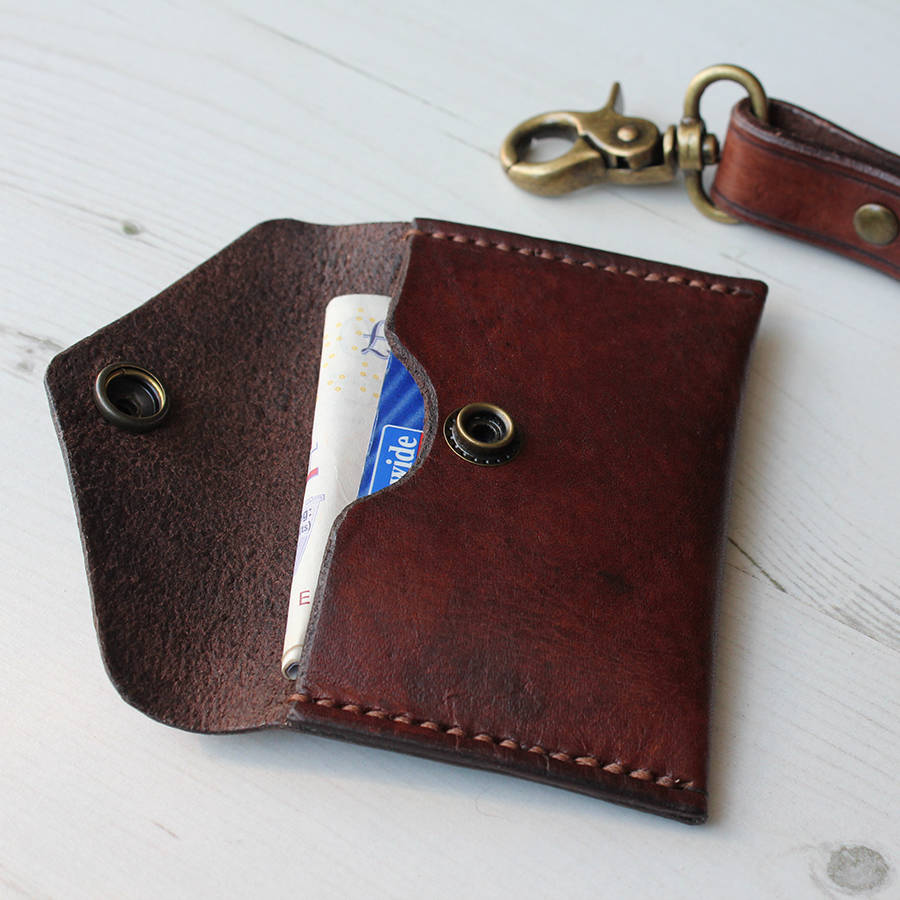 slim leather button wallet by hide & home