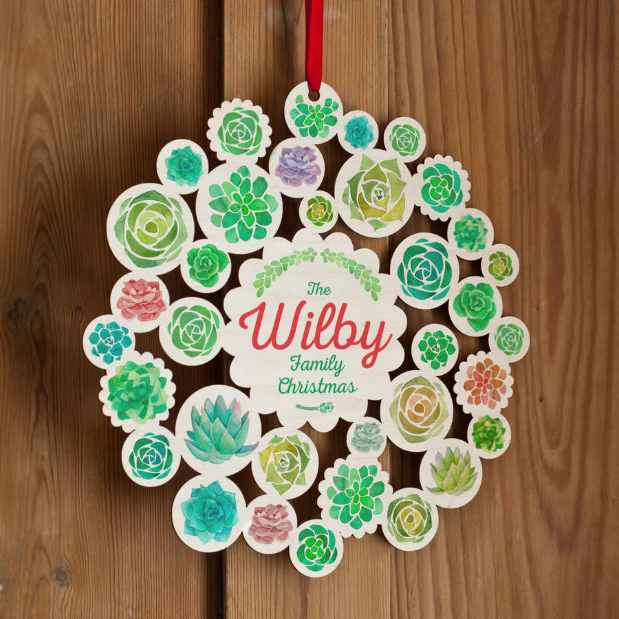 wooden succulents family name christmas wreath by the drifting bear co