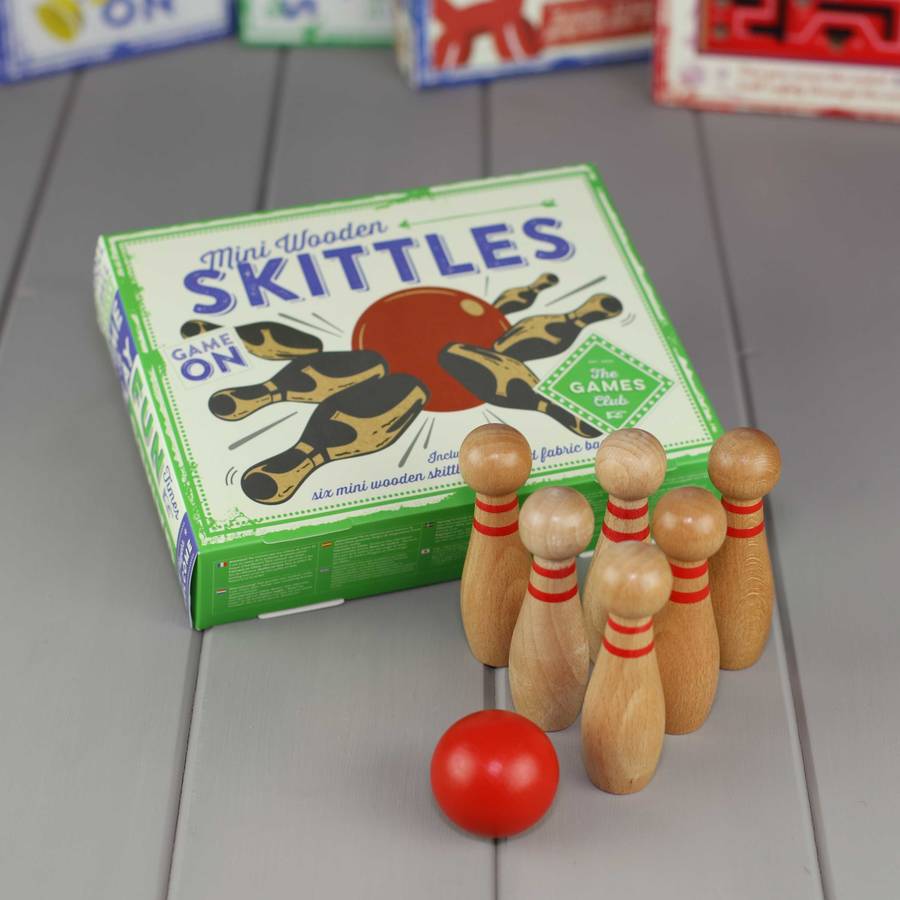 mini wooden skittles game by nest