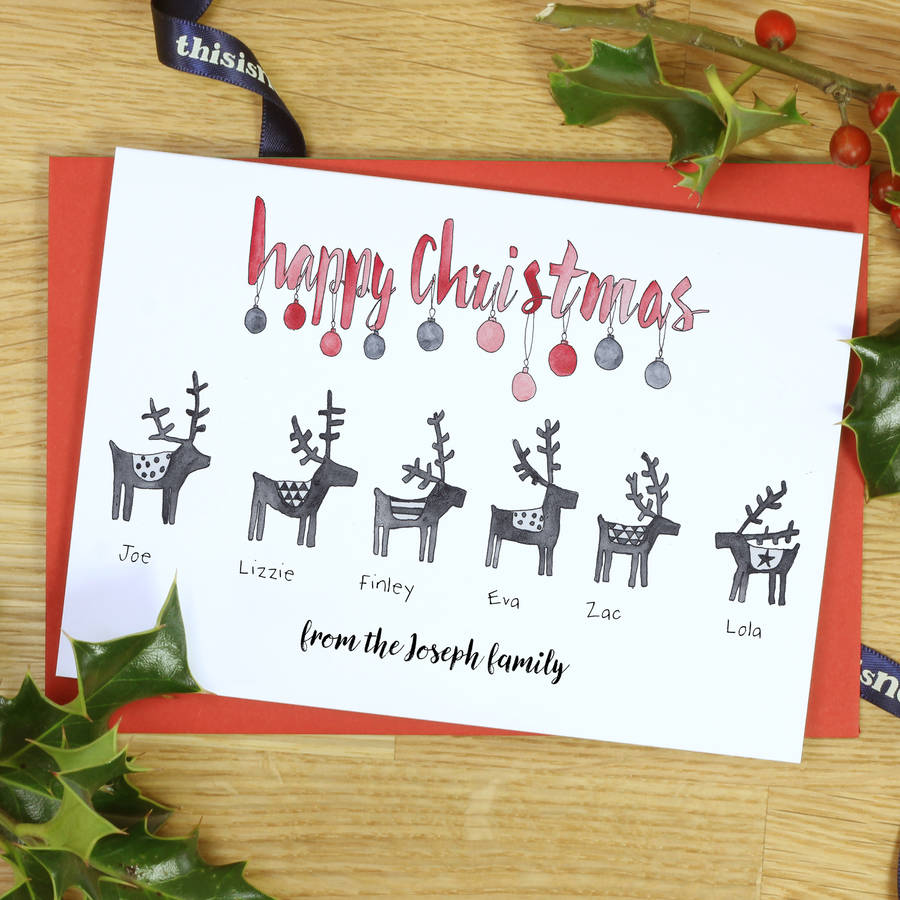 personalised mono reindeer family christmas cards by this is nessie | notonthehighstreet.com
