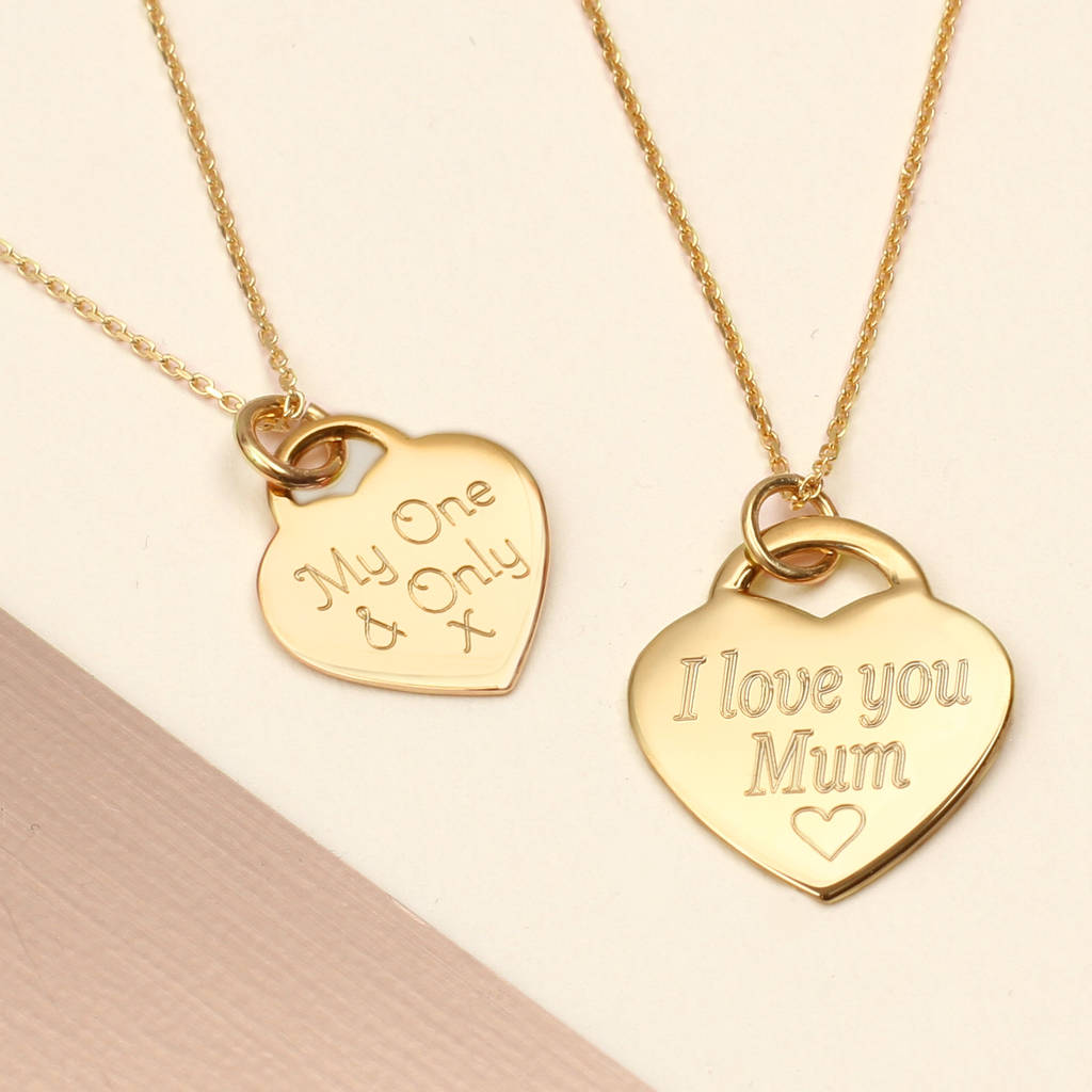 personalised gold heart charm necklace by hurleyburley