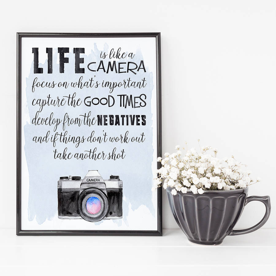 'life is like a camera' typographic print by beau typographie