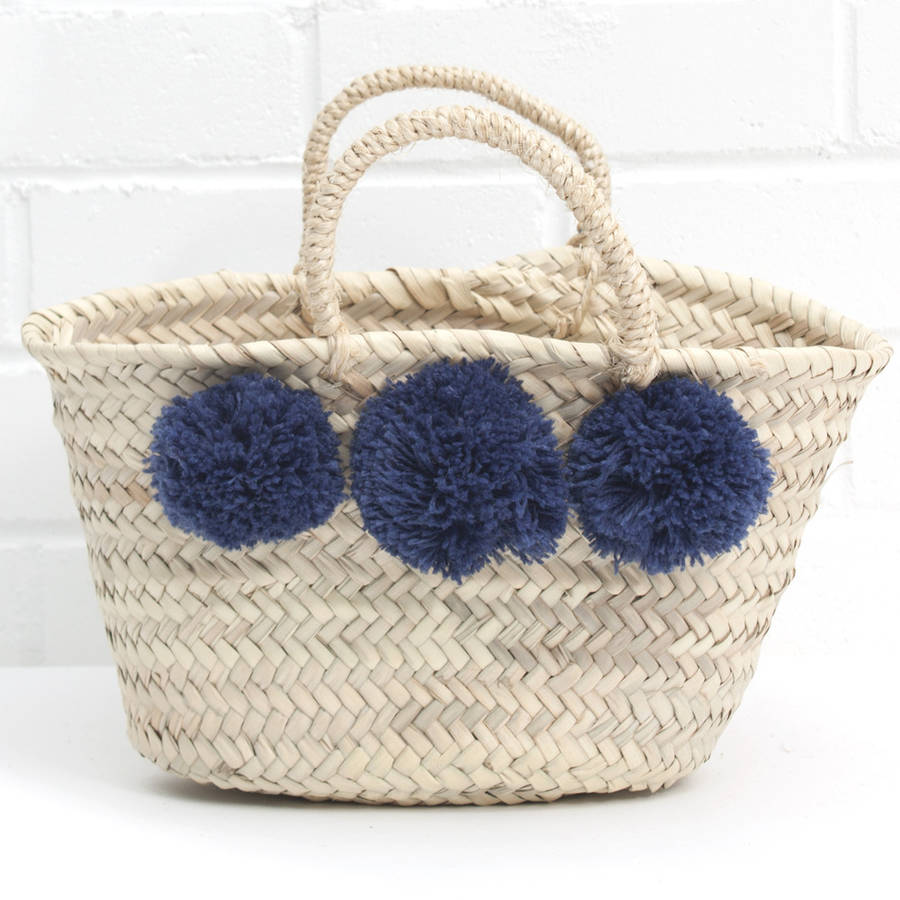 mini pom pom market basket by bohemia