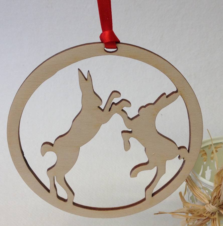 boxing hares christmas decoration by hickory dickory designs