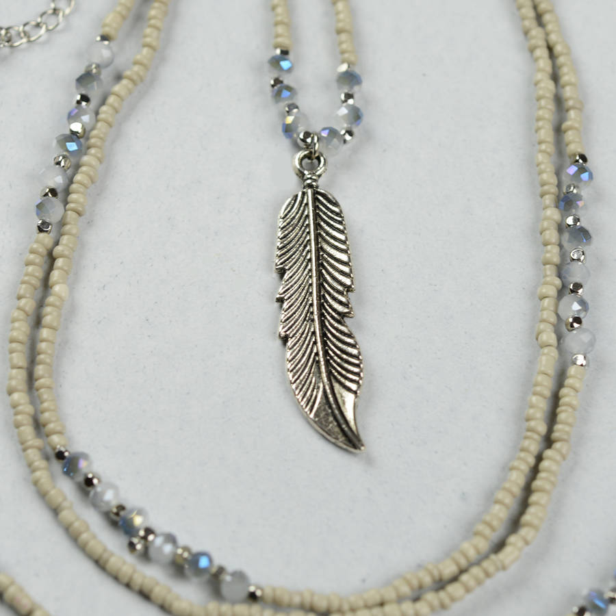 beaded feather necklace by home & glory