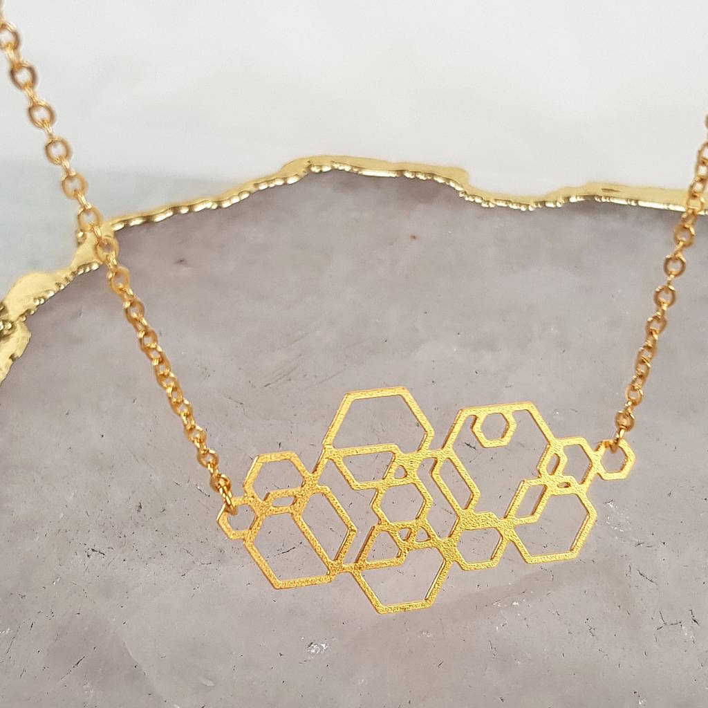 gold geometric hexagon necklace by misskukie