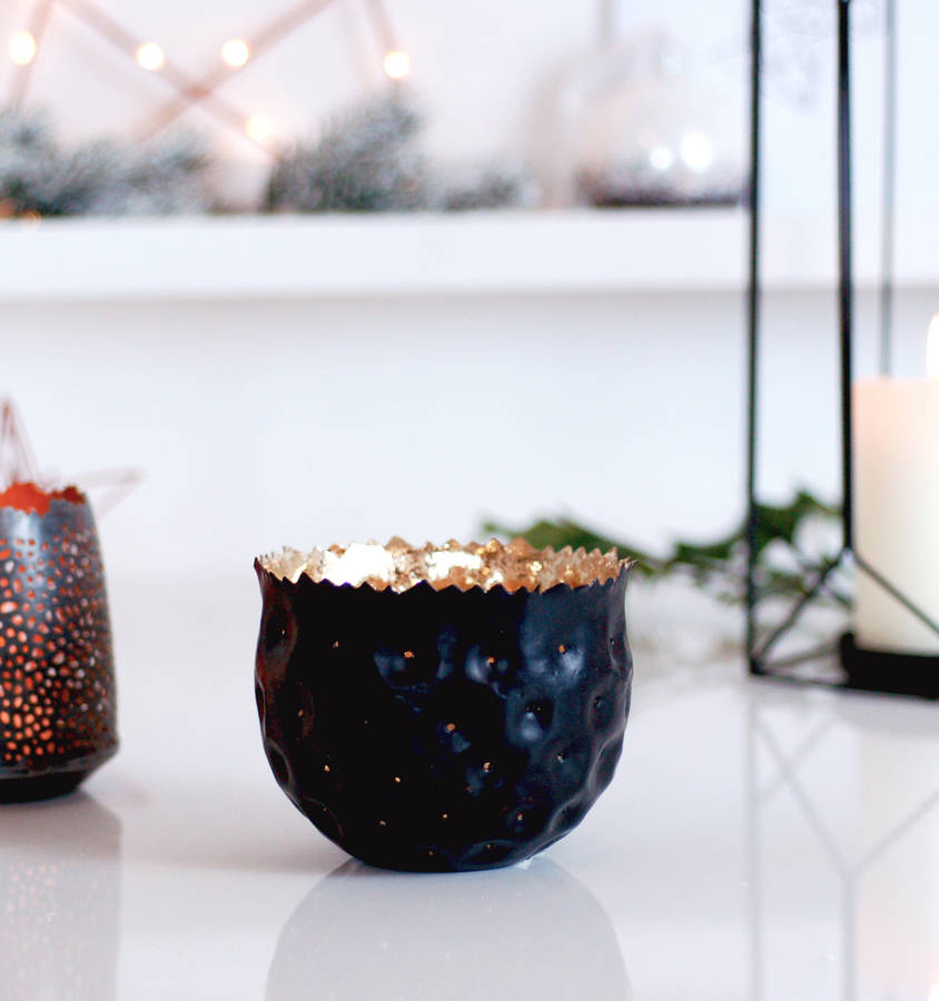 black and gold tea light candle holder votive by made with love designs