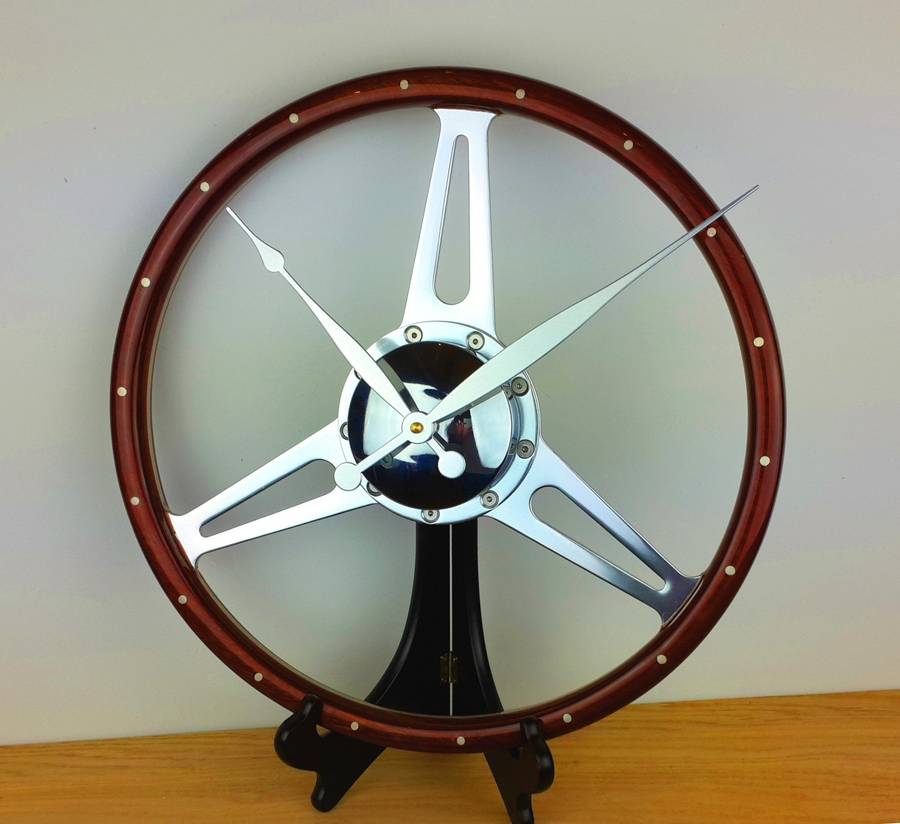 classic car walnut steering wheel desk clock by vyconic