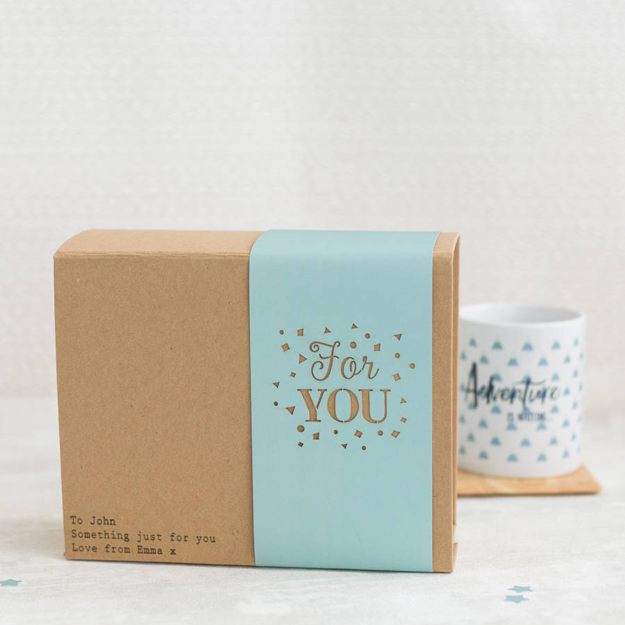 adventure mug and coaster gift box by fora creative