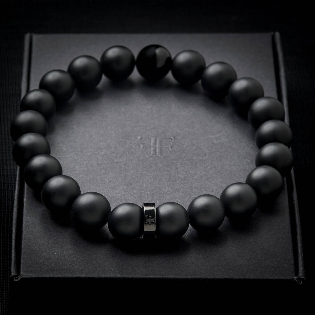 Men S 10mm Black Onyx Bead Bracelet Black Bead By FORGE FOUNDRY