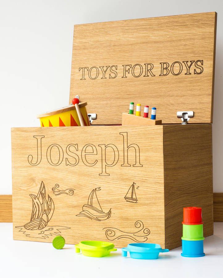 large personalised wooden toy box