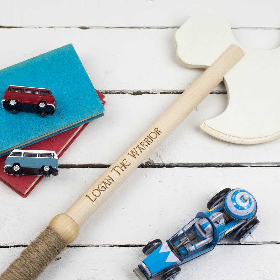 personalised wooden toy battle axe by auntie mims