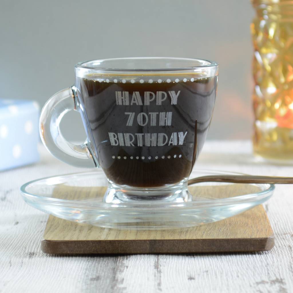 birthday personalised engraved espresso cup and saucer by chalk and