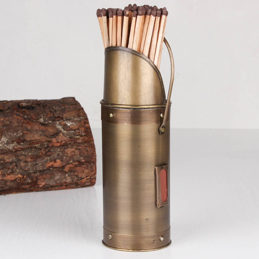 brass extra long fireside matches and holder by dibor