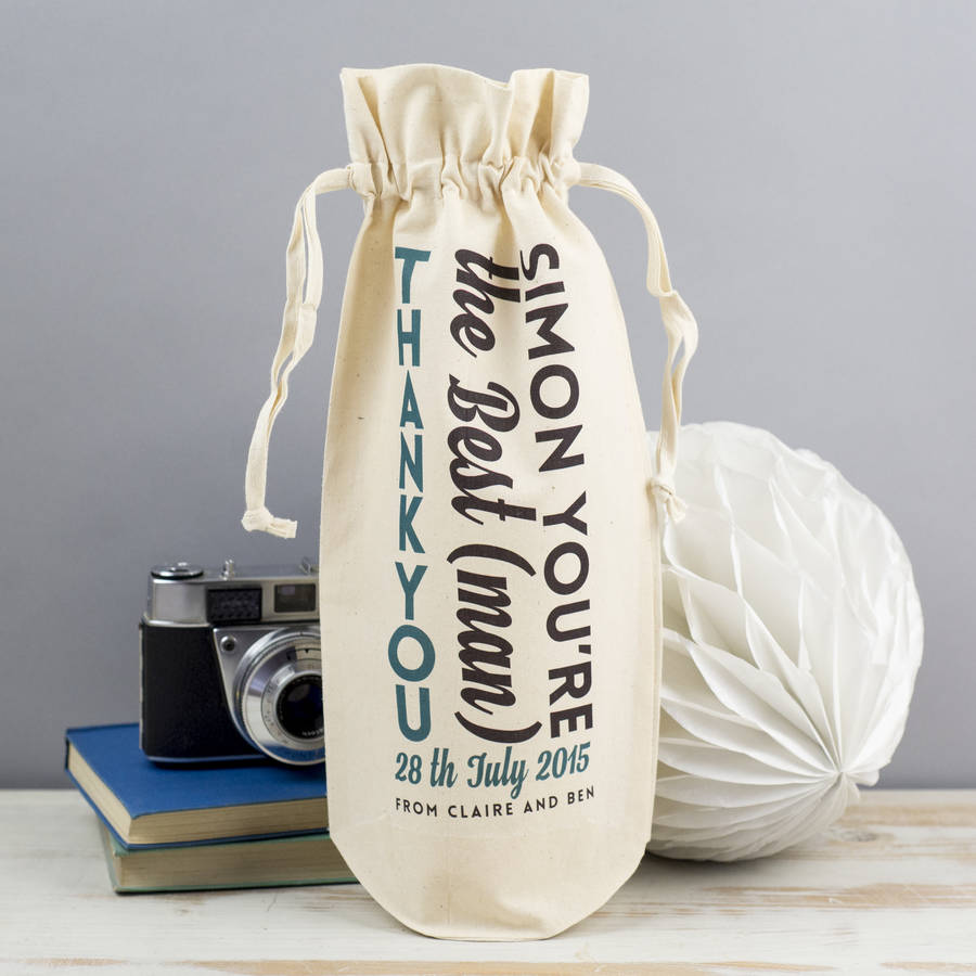 personalised 'best man' wine bag thank you gift by the