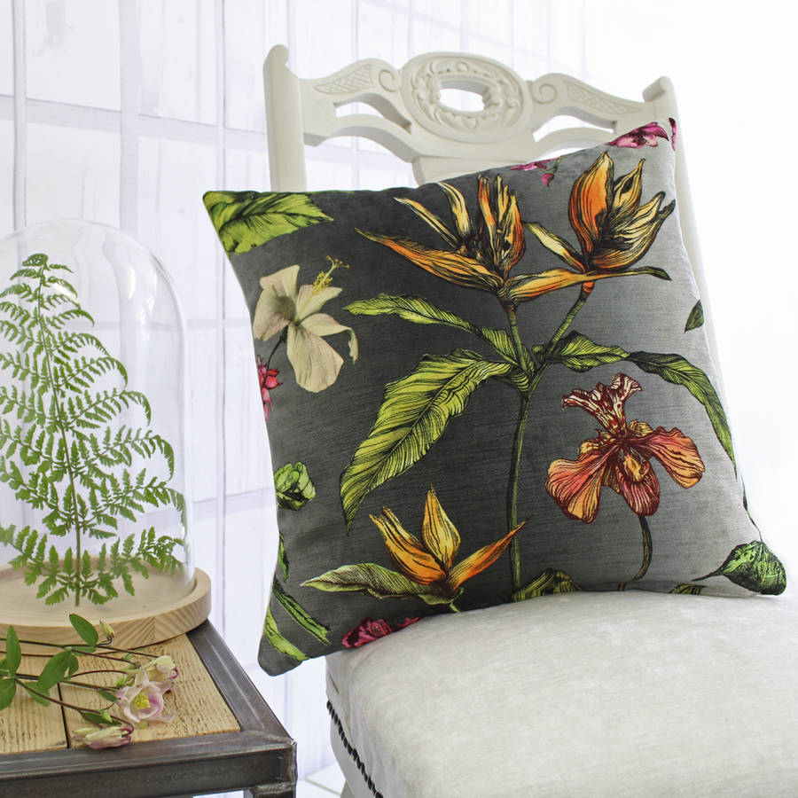 tropical botanical print cushion by terrarium designs