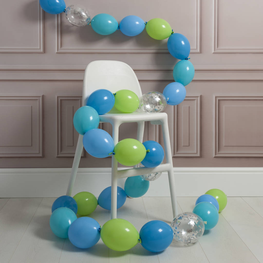 blue and green linking balloon party garland by bubblegum balloons