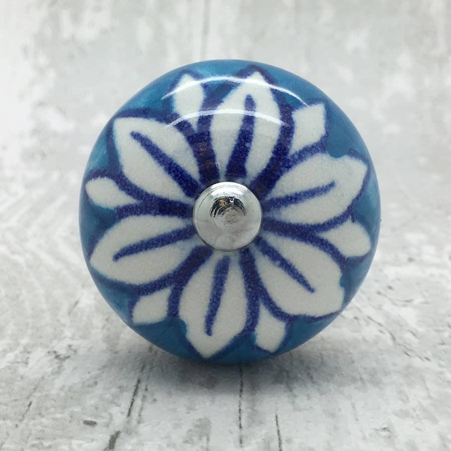 bella blue flower ceramic door knob cupboard handle by g decor