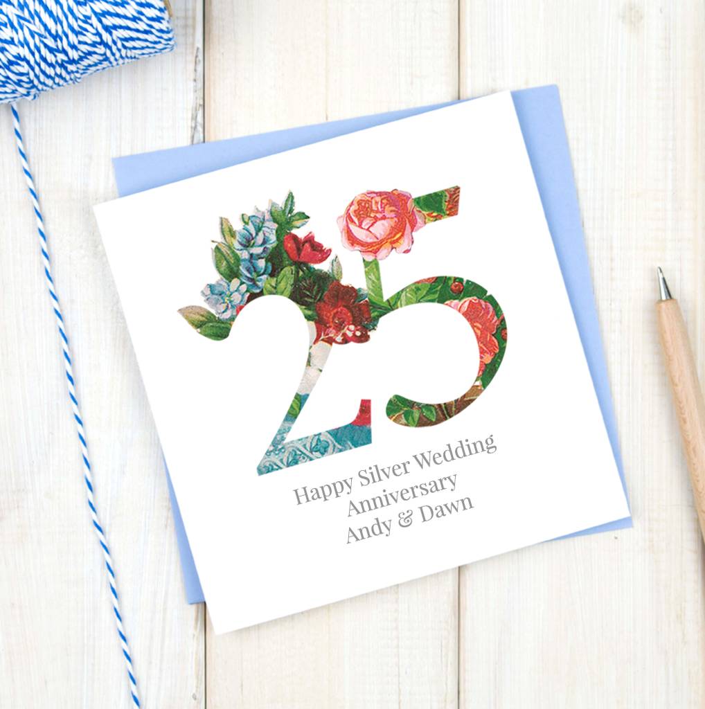 personalised silver 25th wedding anniversary card by chi chi moi