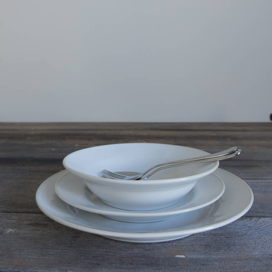 stoneware white pasta bowl by cottage in the hills