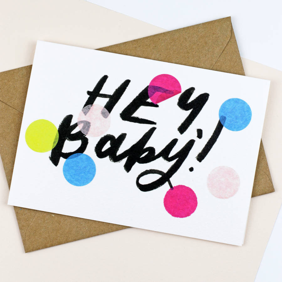 'hey baby!' new baby confetti card by annie dornansmith design