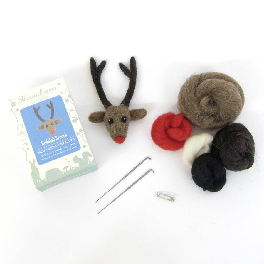 rudolph the reindeer brooch needle felting craft kit by hawthorn