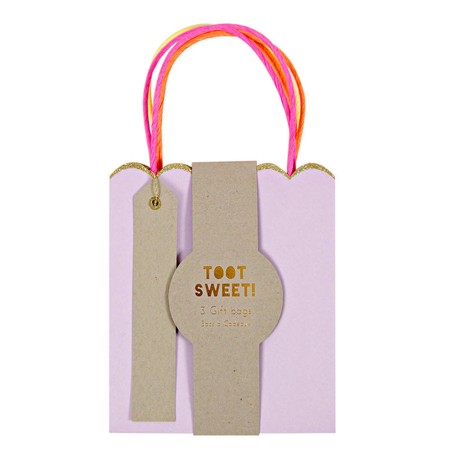 set of three pastel and neon small gift bags by little lulubel