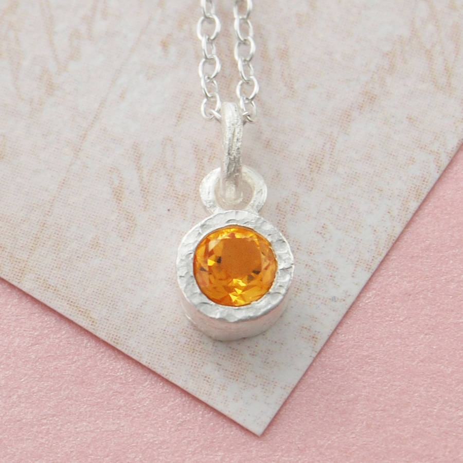 Silver Citrine November Birthstone Solitaire Necklace By Embers