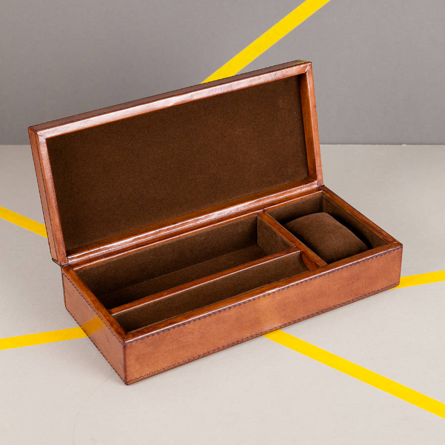 personalised leather watch and cufflink box by ginger rose