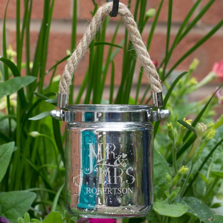 personalised hanging sparkle wedding candle holder by letteroom