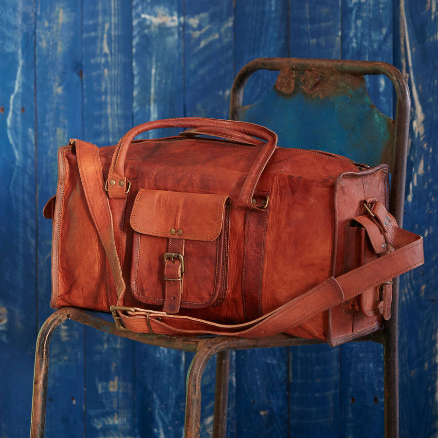 large brown leather holdall