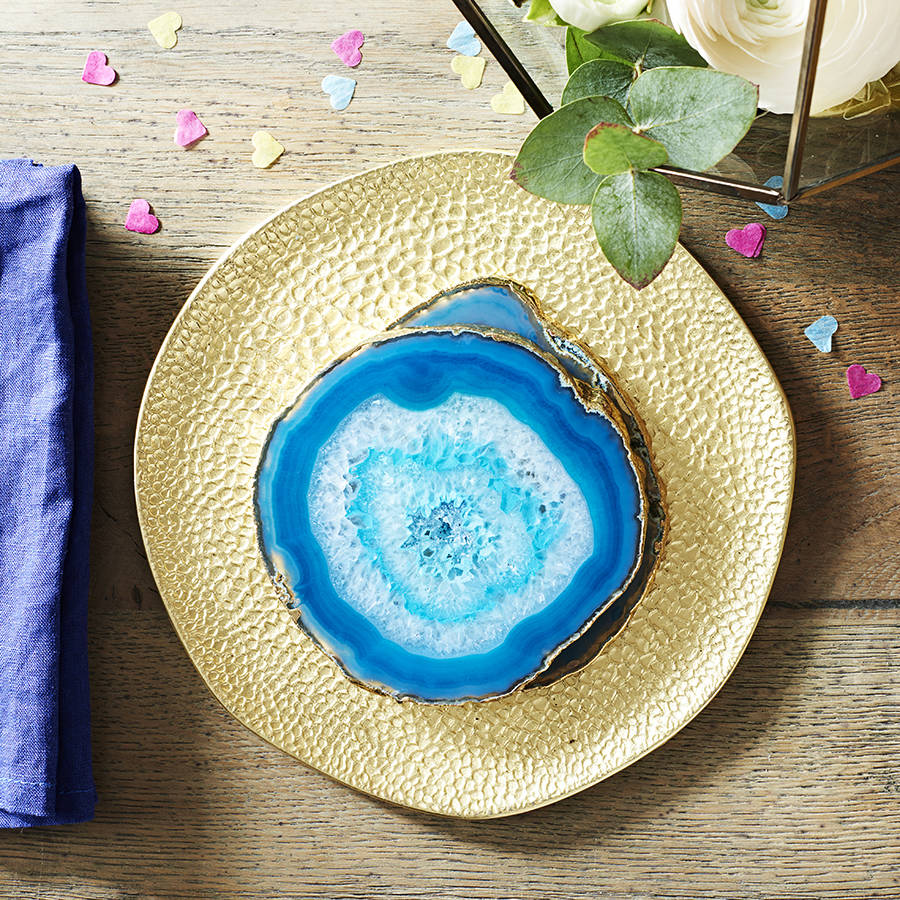 blue gold plated agate coasters set of two by lustre