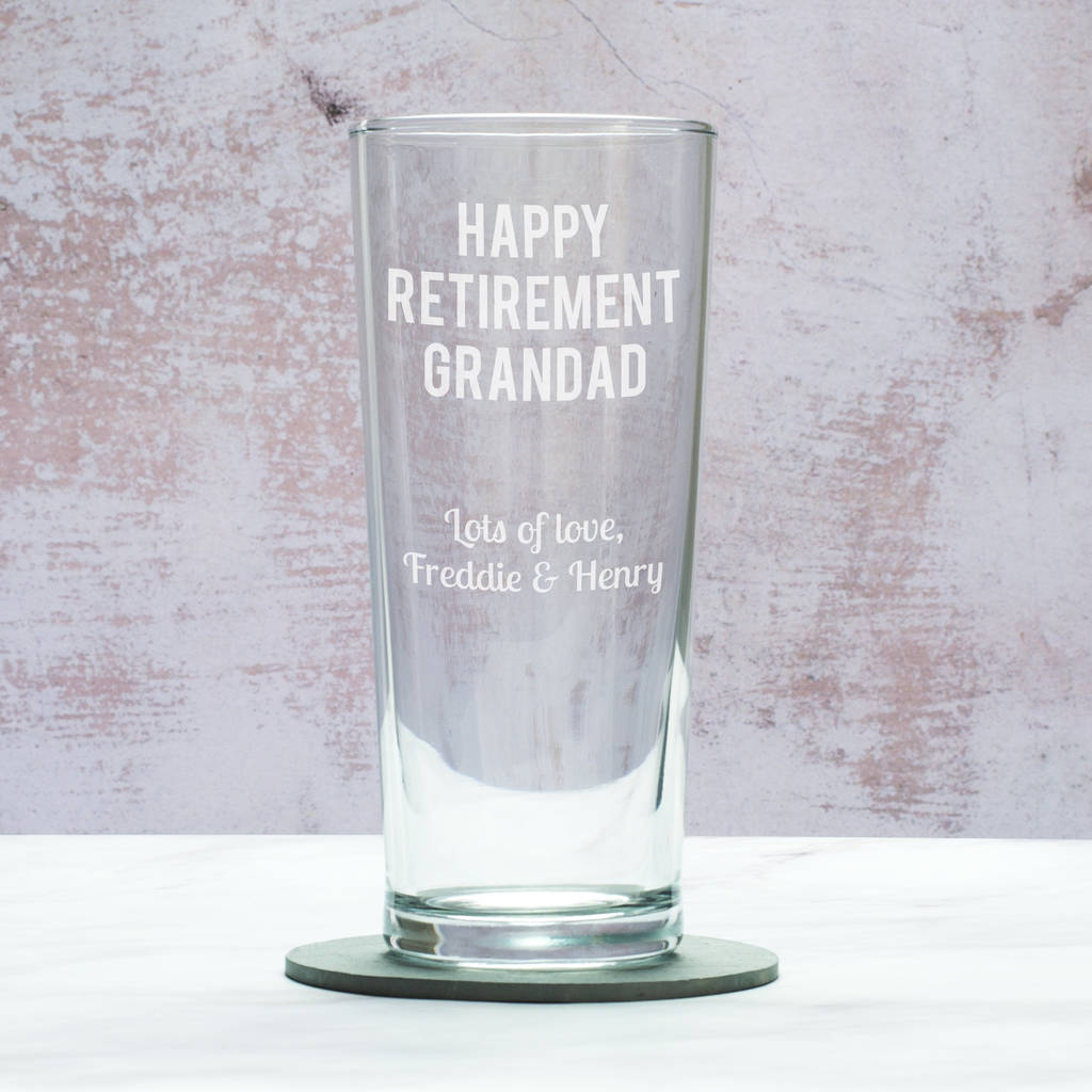 personalised retirement pint glass by mirrorin
