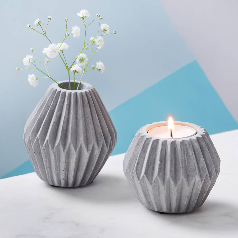 concrete candle and tea light holders by thelittleboysroom