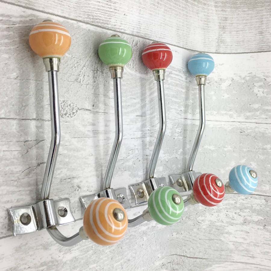 striped round coloured ceramic coat hooks racks by g decor