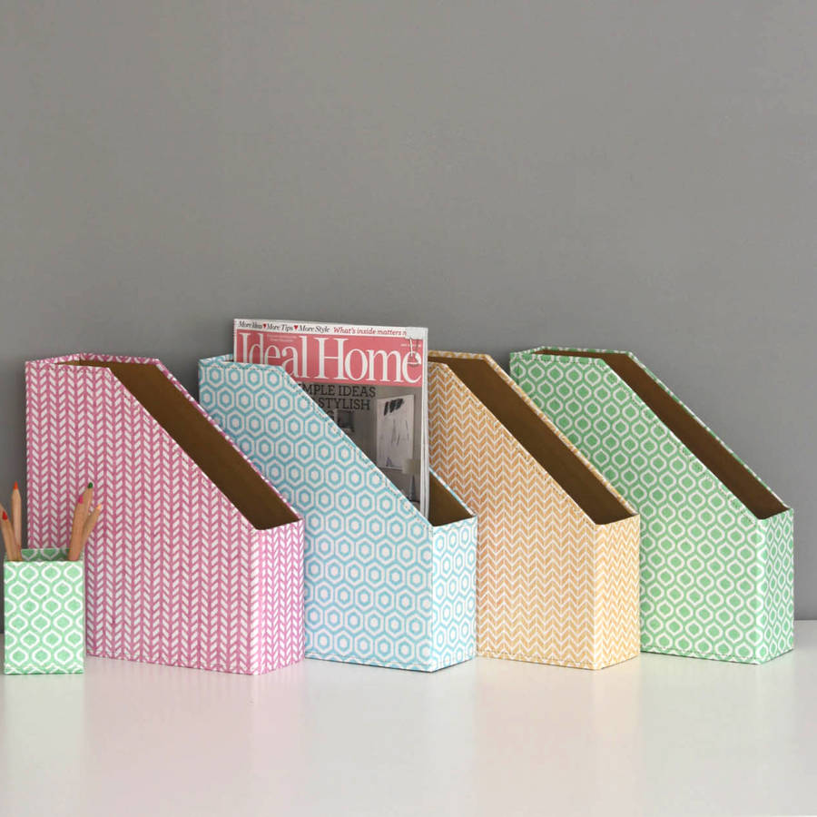 recycled pastel geometric print magazine file by heart & parcel