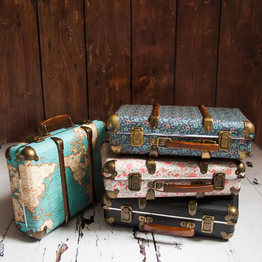 Petrol Vintage Style Floral Suitcase By Rocket And Fox