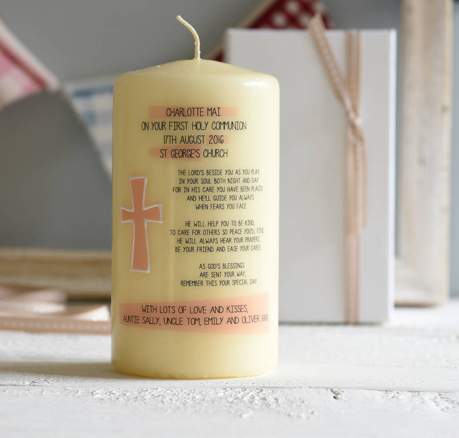 first holy communion candle with verse by a touch of verse