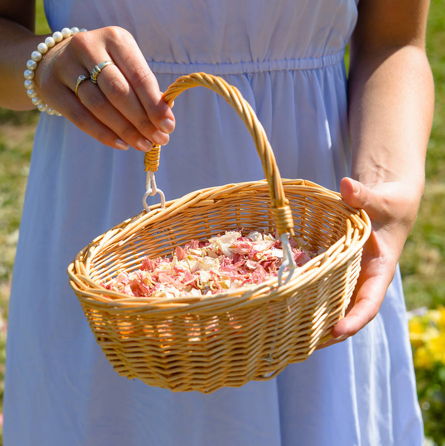 flower girl basket of natural petal confetti by shropshire petals