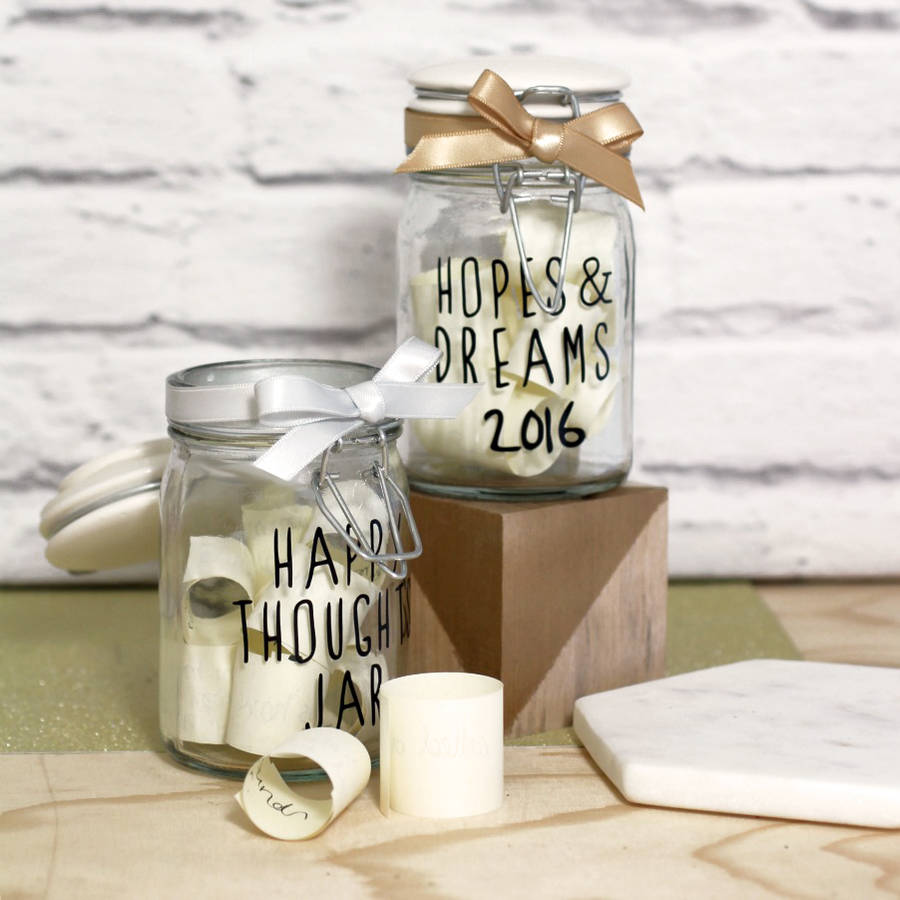 personalised fill me up happy thoughts jar by posh totty designs