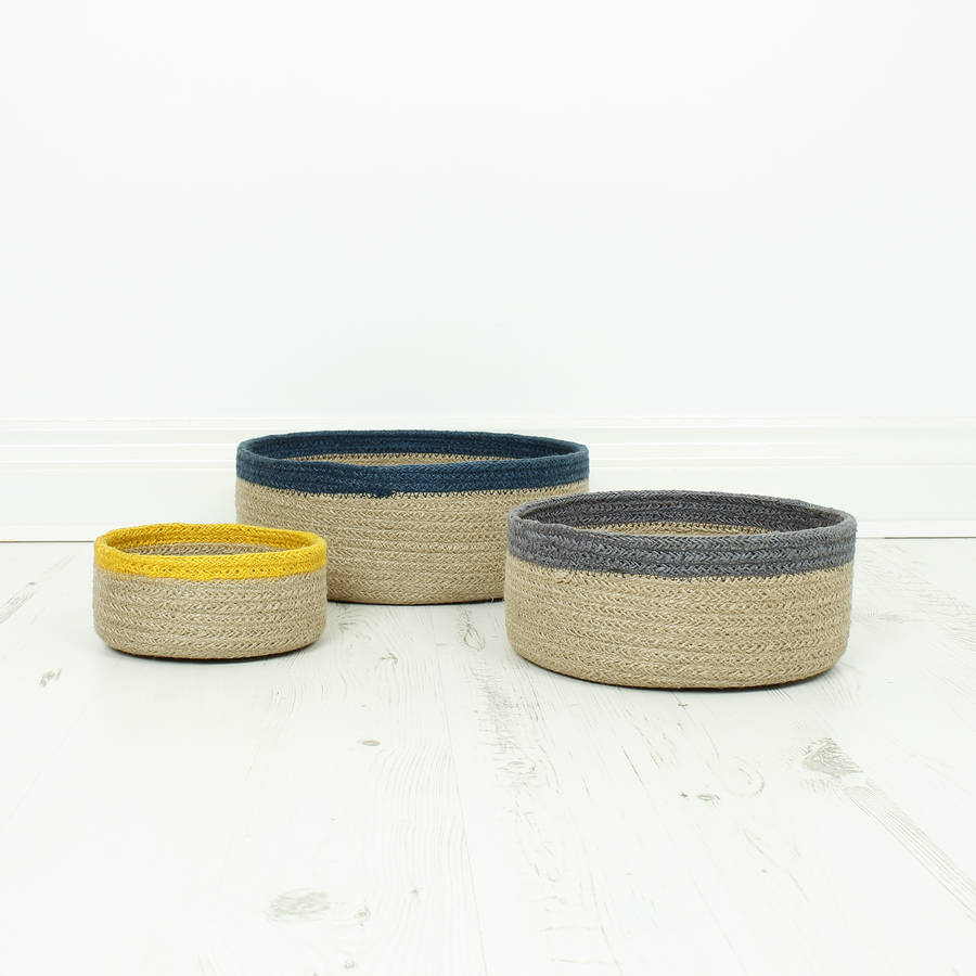 shallow jute storage baskets by green tulip ethical living