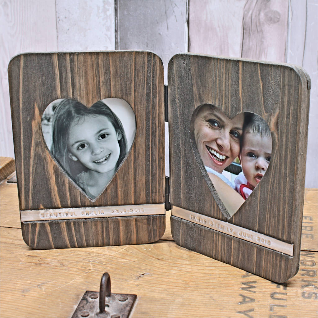 personalised wooden heart photo frame by warner's end