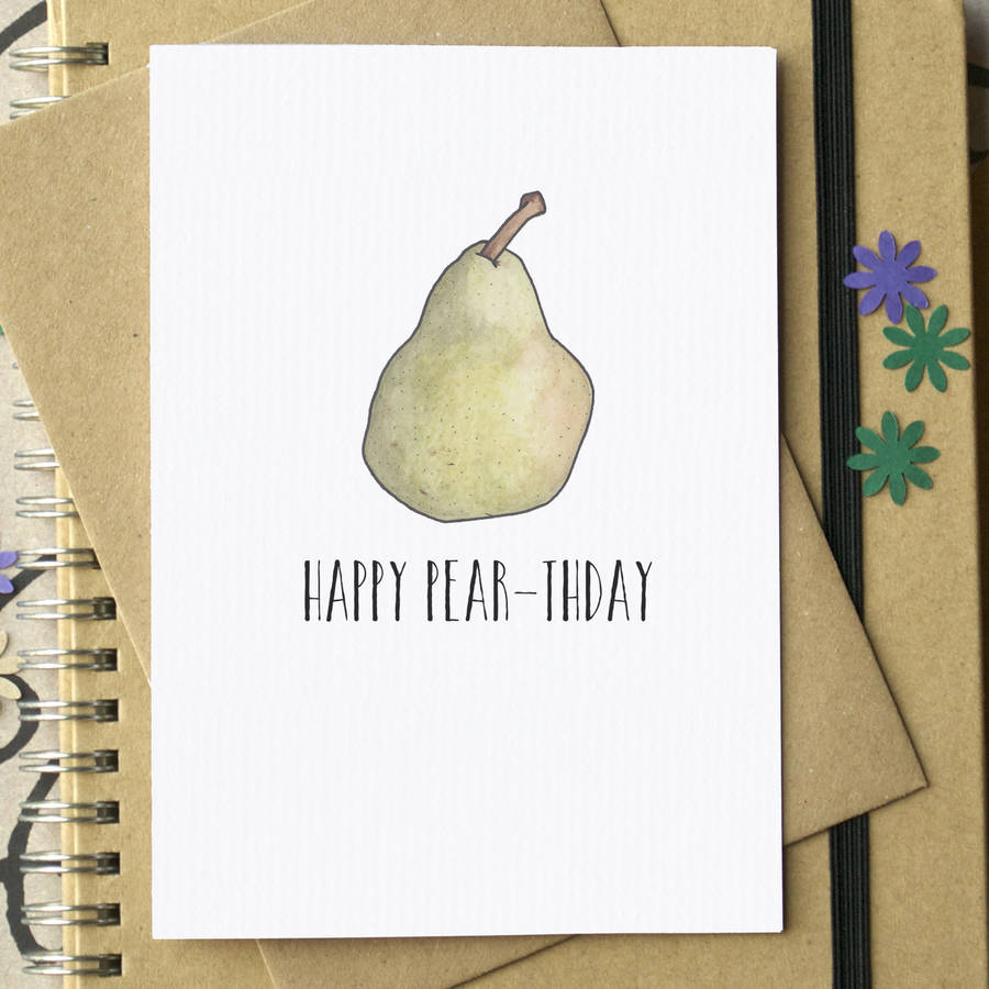'happy pear thday' funny birthday card by becka griffin illustration