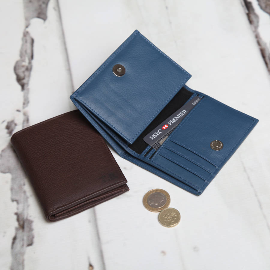 personalised men's leather wallet with coin pocket by nv london
